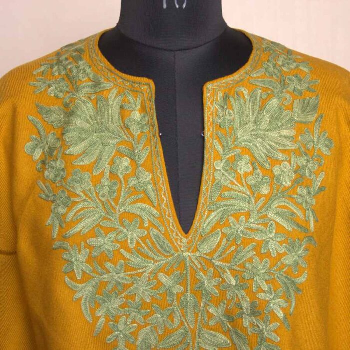 Mustard Kashmiri Poncho With Aari Embroidery - Image 2