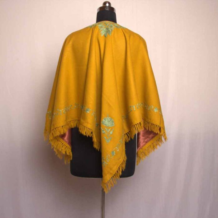 Mustard Kashmiri Poncho With Aari Embroidery - Image 3