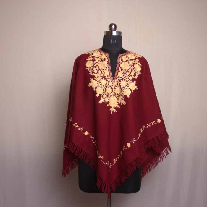 Maroon Kashmiri Poncho With Aari Embroidery
