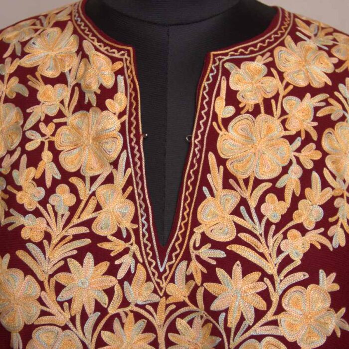 Maroon Kashmiri Poncho With Aari Embroidery - Image 2