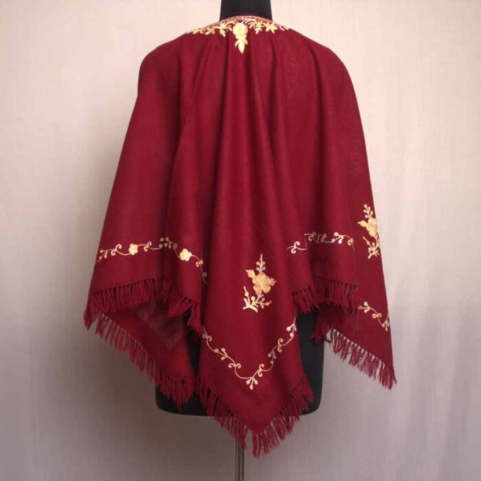 Maroon Kashmiri Poncho With Aari Embroidery - Image 3