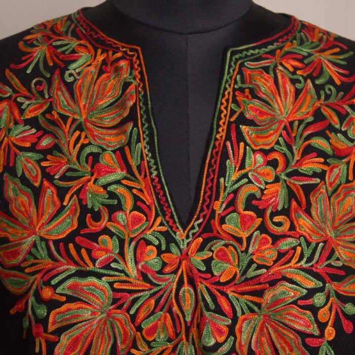 Black Kashmiri Poncho With Aari Embroidery - Image 2