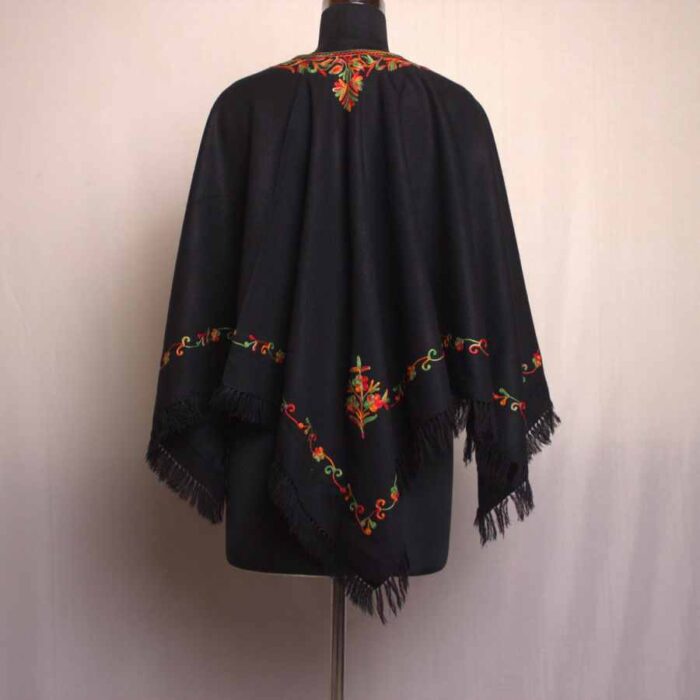 Black Kashmiri Poncho With Aari Embroidery - Image 3