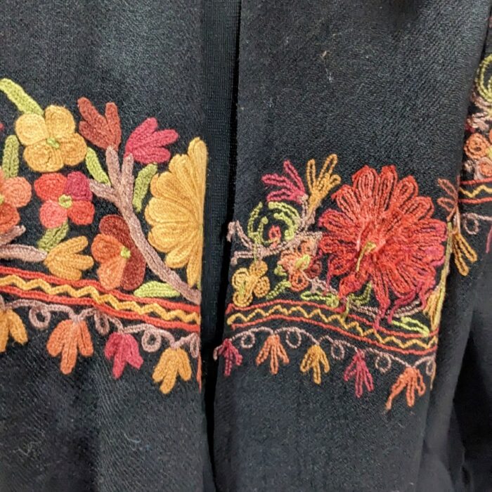 Black Wool Kashmiri Hand Ari Stole Multi Flower - Image 4