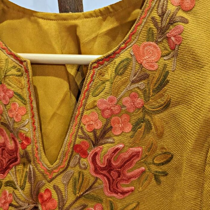 Mustard Kids Kashmiri Poncho With Aari Embroidery - Image 3