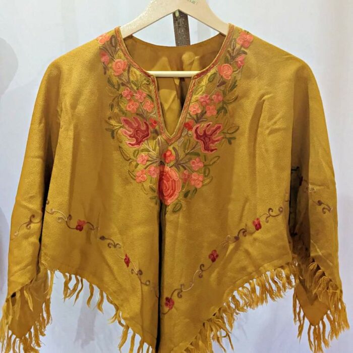 Mustard Kids Kashmiri Poncho With Aari Embroidery