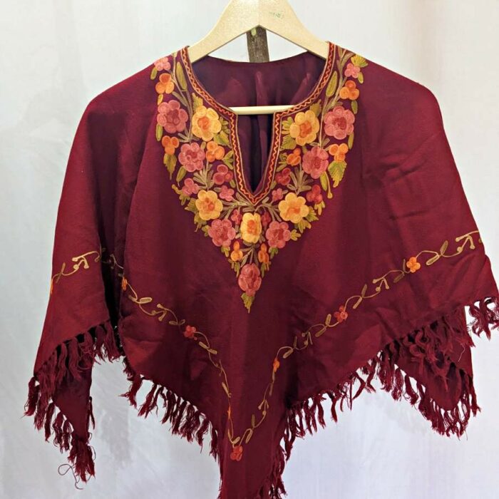 Maroon Kids Kashmiri Poncho With Aari Embroidery
