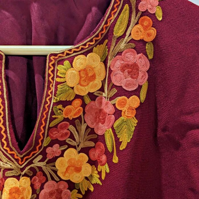 Maroon Kids Kashmiri Poncho With Aari Embroidery - Image 2