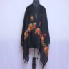 Black Wool Kashmiri Hand Ari Stole with Green Leaves