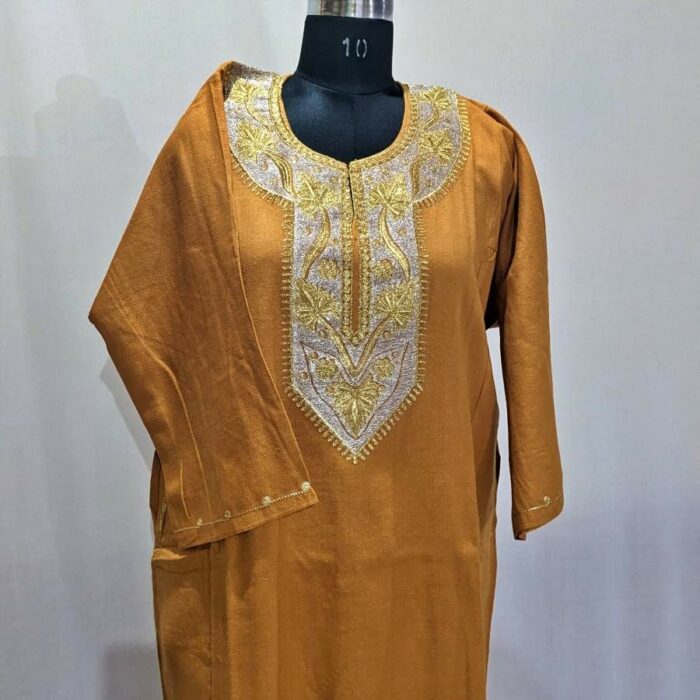 Mustard Zari Cashmilon Pheran