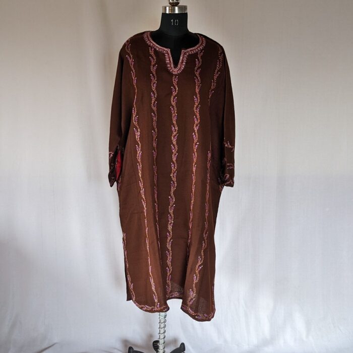 Brown Hand Sozni 56 Count Pheran - Image 2
