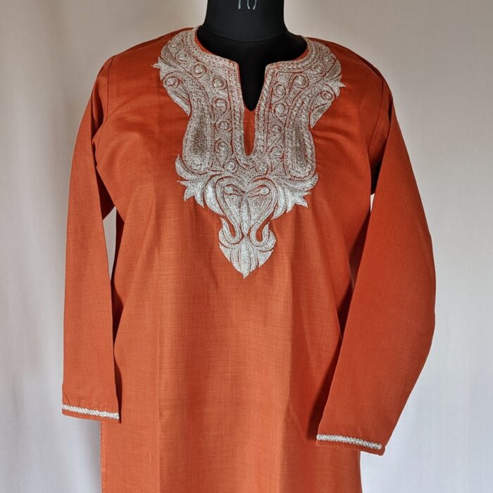 Rust Ruby Cotton Tilla Kurta
