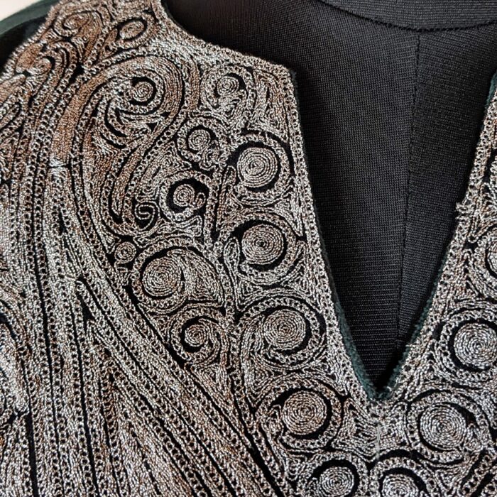Dark Green Velvet Silver Tilla Pheran with Pant - Image 3