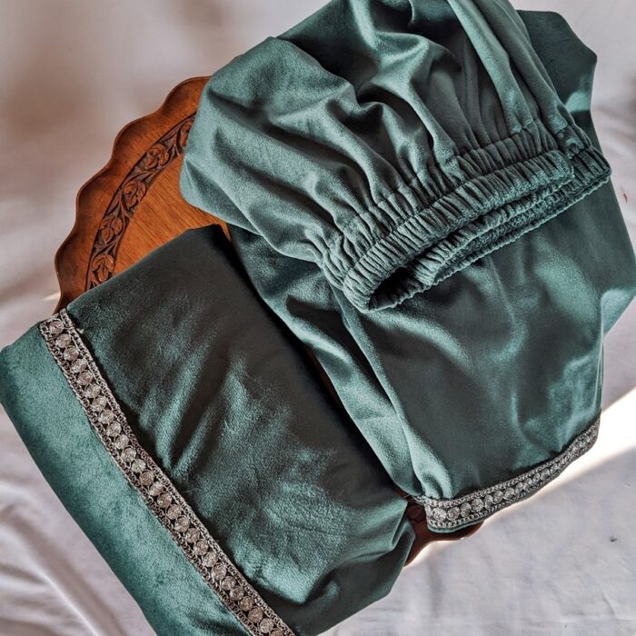 Dark Green Velvet Silver Tilla Pheran with Pant - Image 2