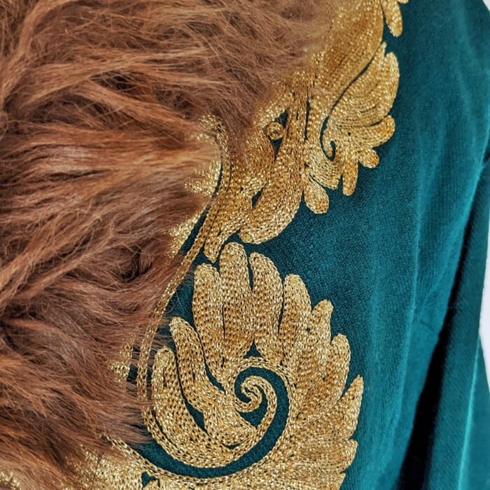Green Cashmilon Pheran with Fur - Image 3