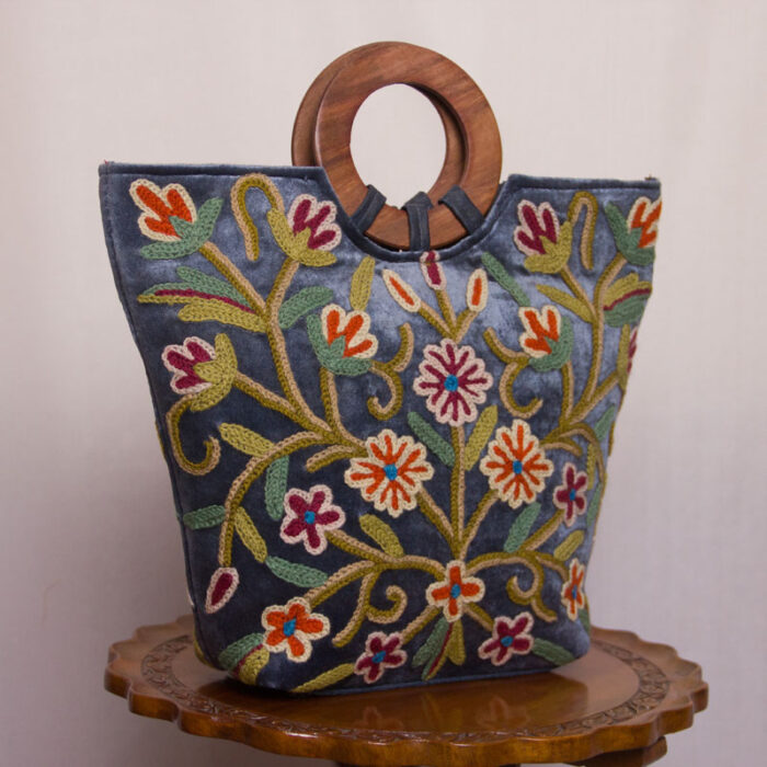 Shahi Velvet Basket Bag With Hand Aari Work