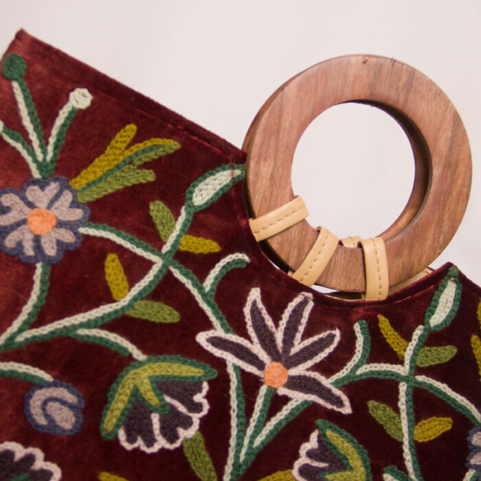 Naseem Bagh Velvet Basket Bag With Hand Aari Work - Image 2