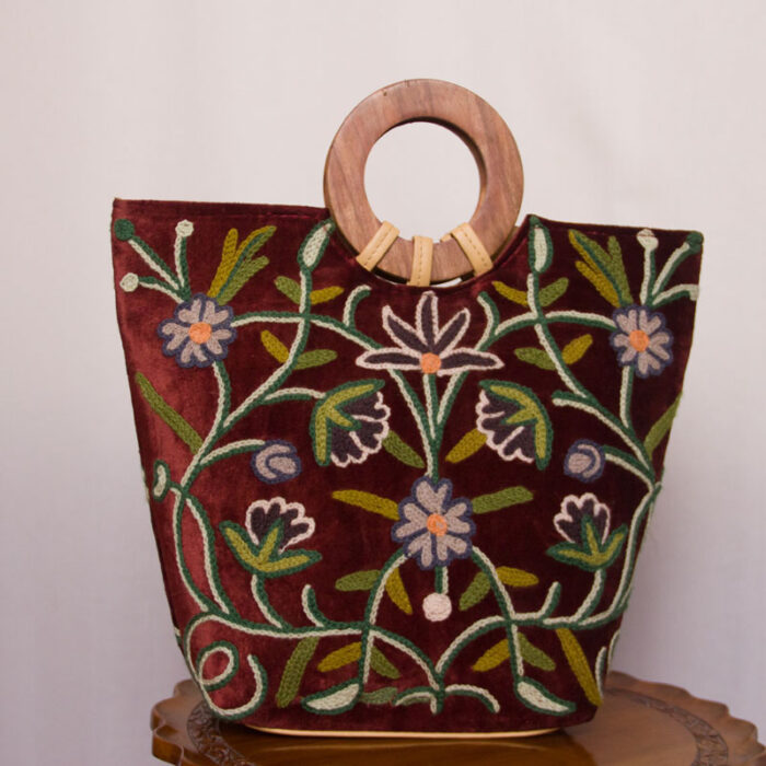 Naseem Bagh Velvet Basket Bag With Hand Aari Work