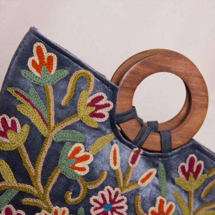 Shahi Velvet Basket Bag With Hand Aari Work - Image 2