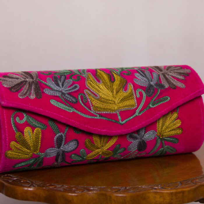 Pink Clutch with Aari Embroidery
