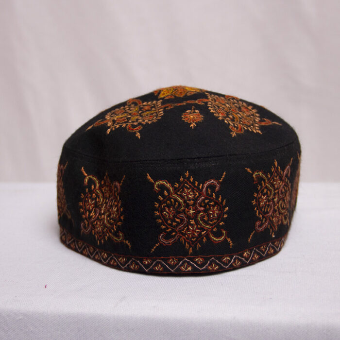 Black Pure Pashmina Hand Sozni Cap