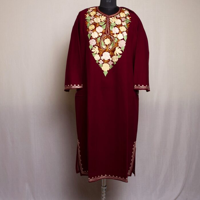 Maroon Posh Cashmilon Aari Pheran - Image 2