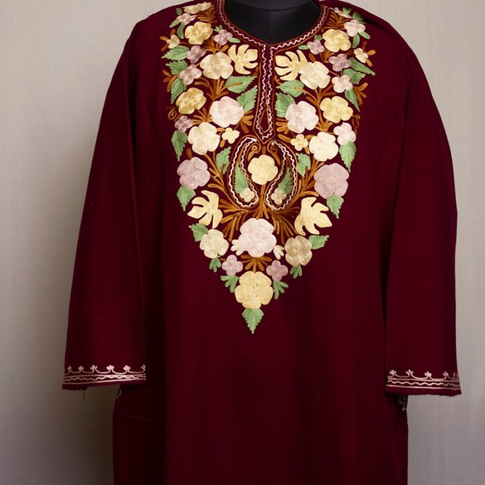 Maroon Posh Cashmilon Aari Pheran