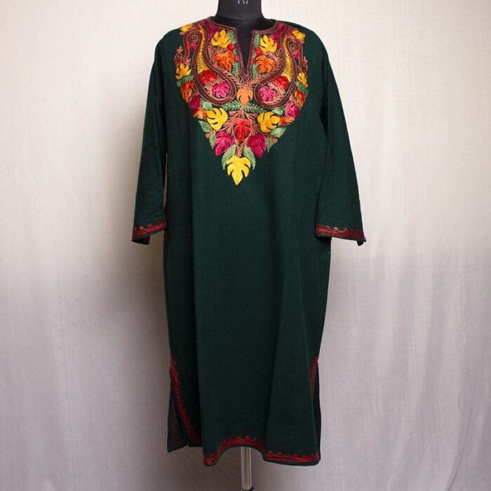 Dark Green Chinari Cashmilon Aari Pheran - Image 2