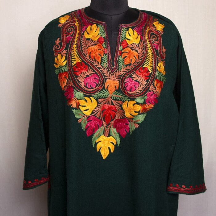 Dark Green Chinari Cashmilon Aari Pheran