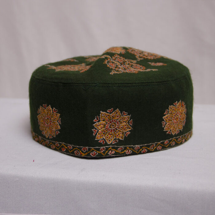 Dark Green Pure Pashmina Hand Sozni Cap