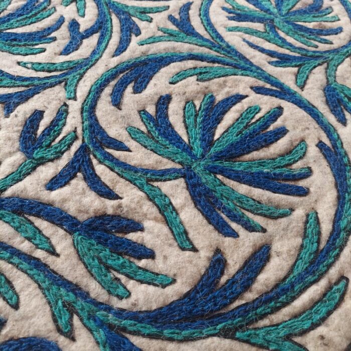 Blue Oval Handmade Aari Embroidered Wool Namda 5x3 - Image 2