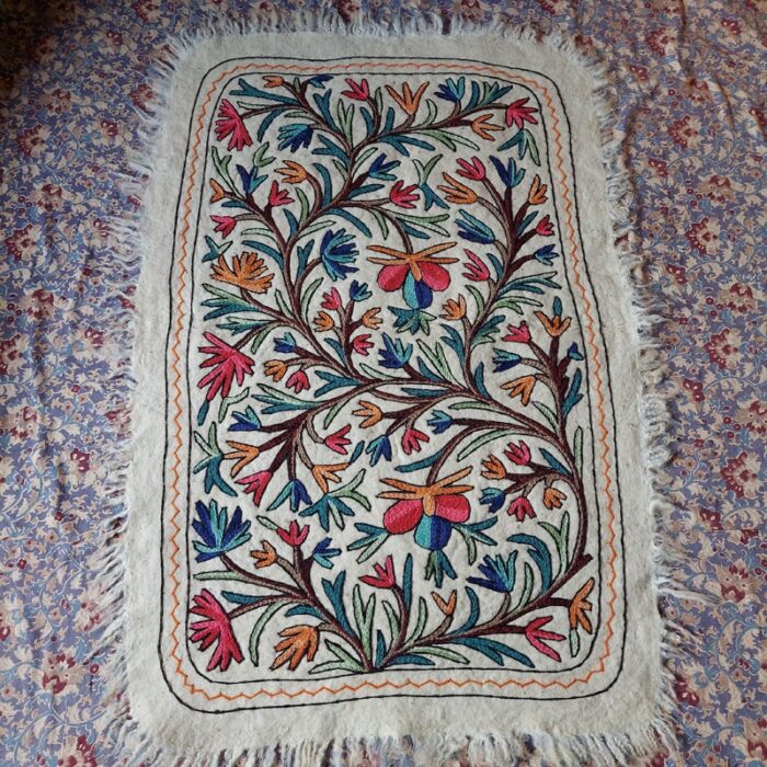Tree Life Handmade Aari Embroidered Namda Rug 5ft x3ft