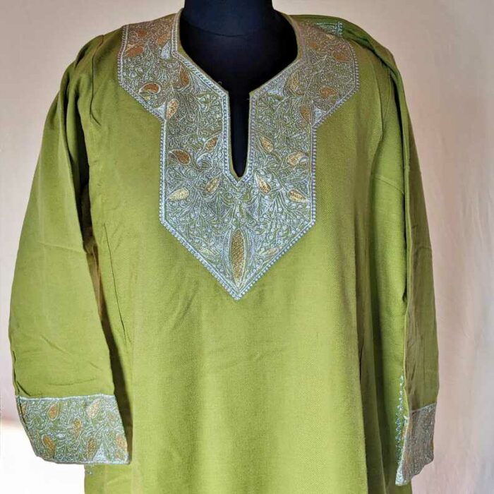 Light Green Zari Cashmilon Pheran