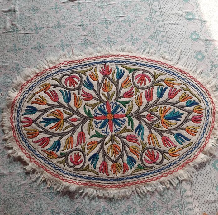 Oval Handmade Aari Embroidered Wool Namda 5x3