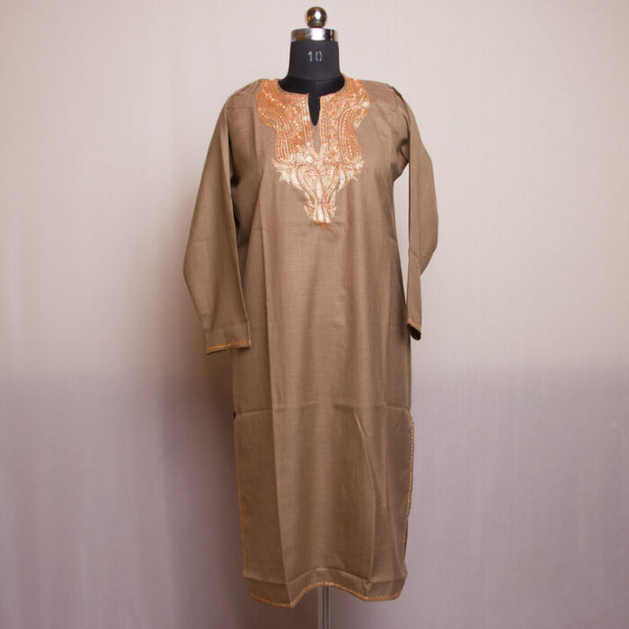 Beige Brown Ruby Cotton Tilla Kurta - Image 2