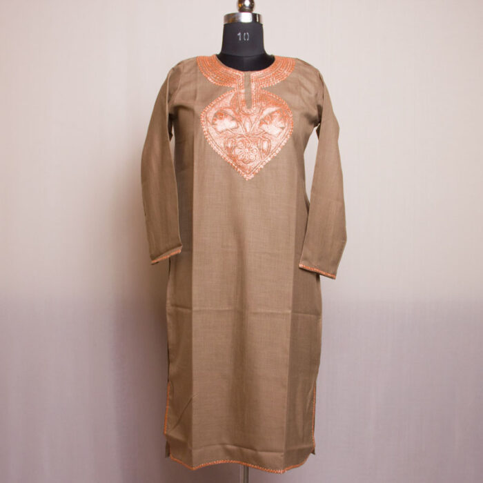 Dark Beige Ruby Cotton Tilla Kurta - Image 2