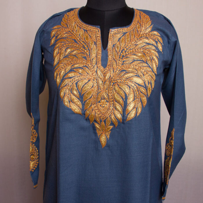 Grey Blue Ruby Cotton Tilla Kurta