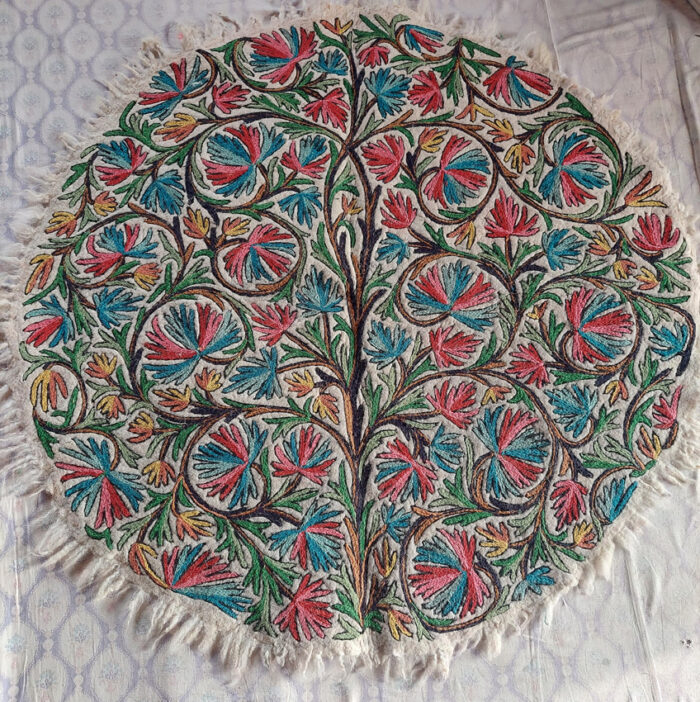 Tree of Life Handmade Double Aari Embroidered Namda Rug 5ft