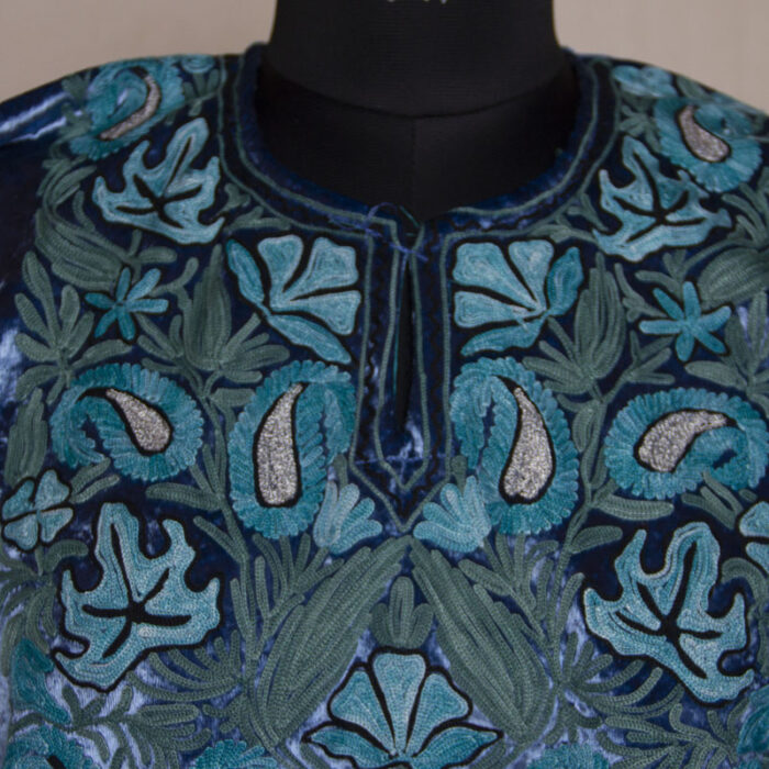 Teal Blue Velvet Chinari Aari Pheran - Image 3