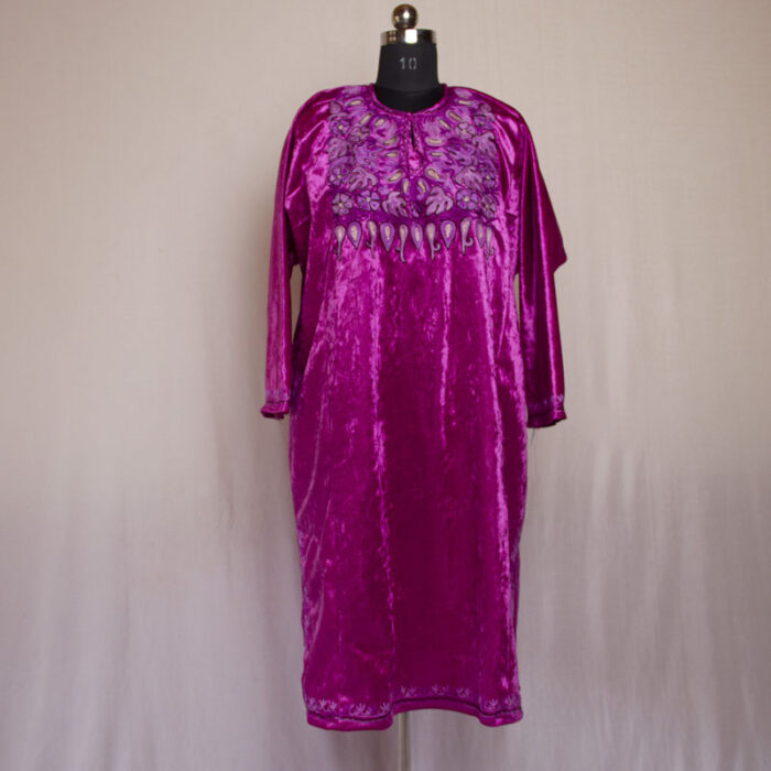 Magenta Velvet Chinari Aari Pheran - Image 2