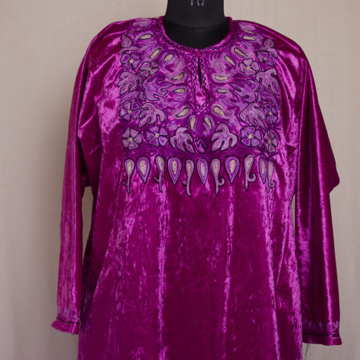 Magenta Velvet Chinari Aari Pheran