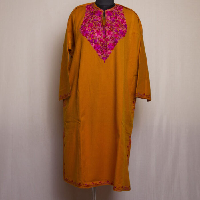 Mustard Ansab Cashmilon Aari Pheran - Image 2