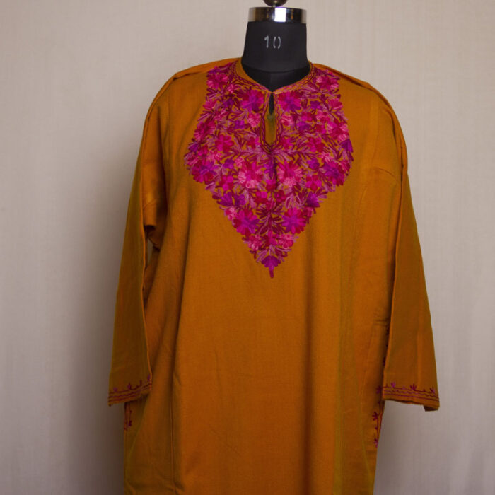 Mustard Ansab Cashmilon Aari Pheran