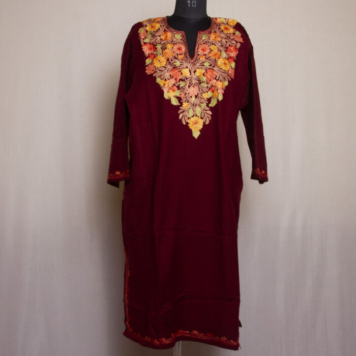 Maroon Nazneen Cashmilon Aari Pheran - Image 3