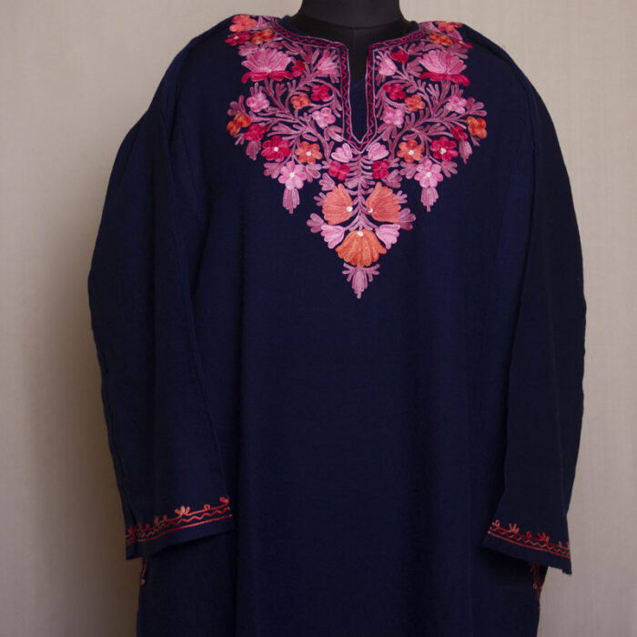 Dark Blue Hoor Cashmilon Aari Pheran