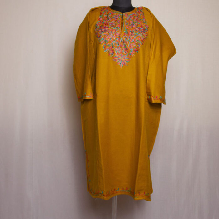 Mustard Qamash Cashmilon Aari Pheran - Image 2