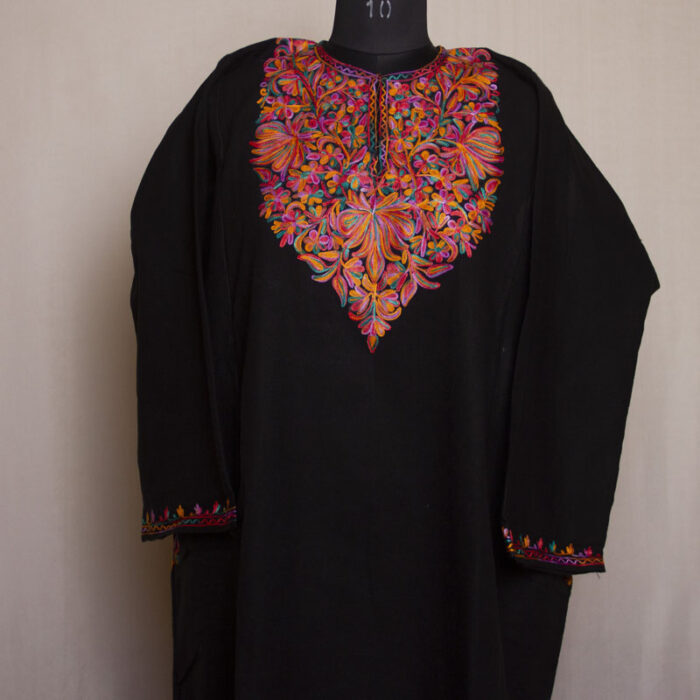 Black Shahi Cashmilon Aari Pheran