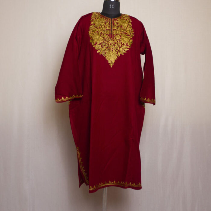 Maroon Nosh Cashmilon Aari Pheran - Image 2