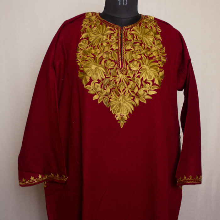 Maroon Nosh Cashmilon Aari Pheran