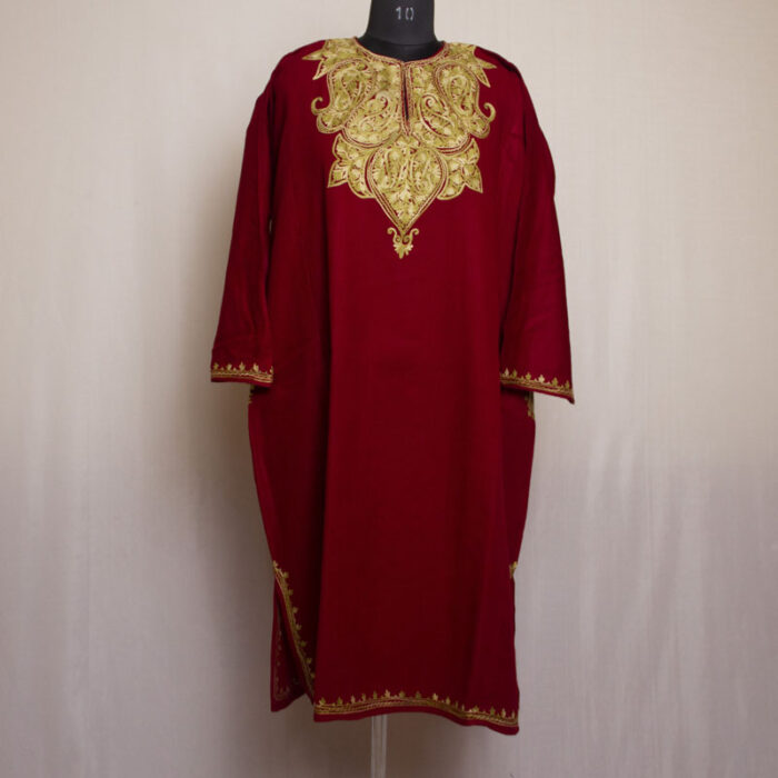 Maroon Shami Cashmilon Aari Pheran - Image 2